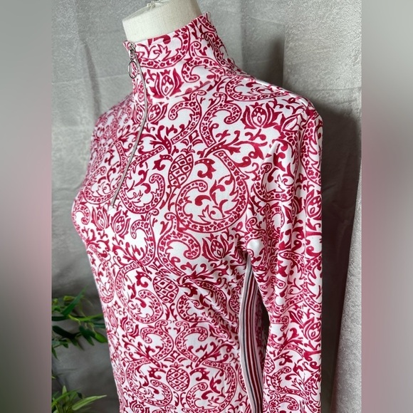 Athleta Women’s Paisley Print 1/4 Zip Long Sleeve Pull Over Top Red & White S - Picture 4 of 10